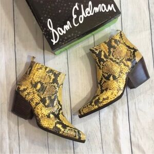 Sam Edelman yellow snakeskin boots. / booties reptile size 10